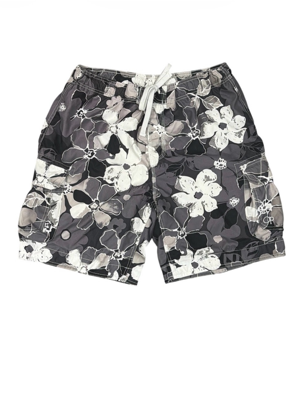 Men's Gray Floral Cargo Swim Shorts